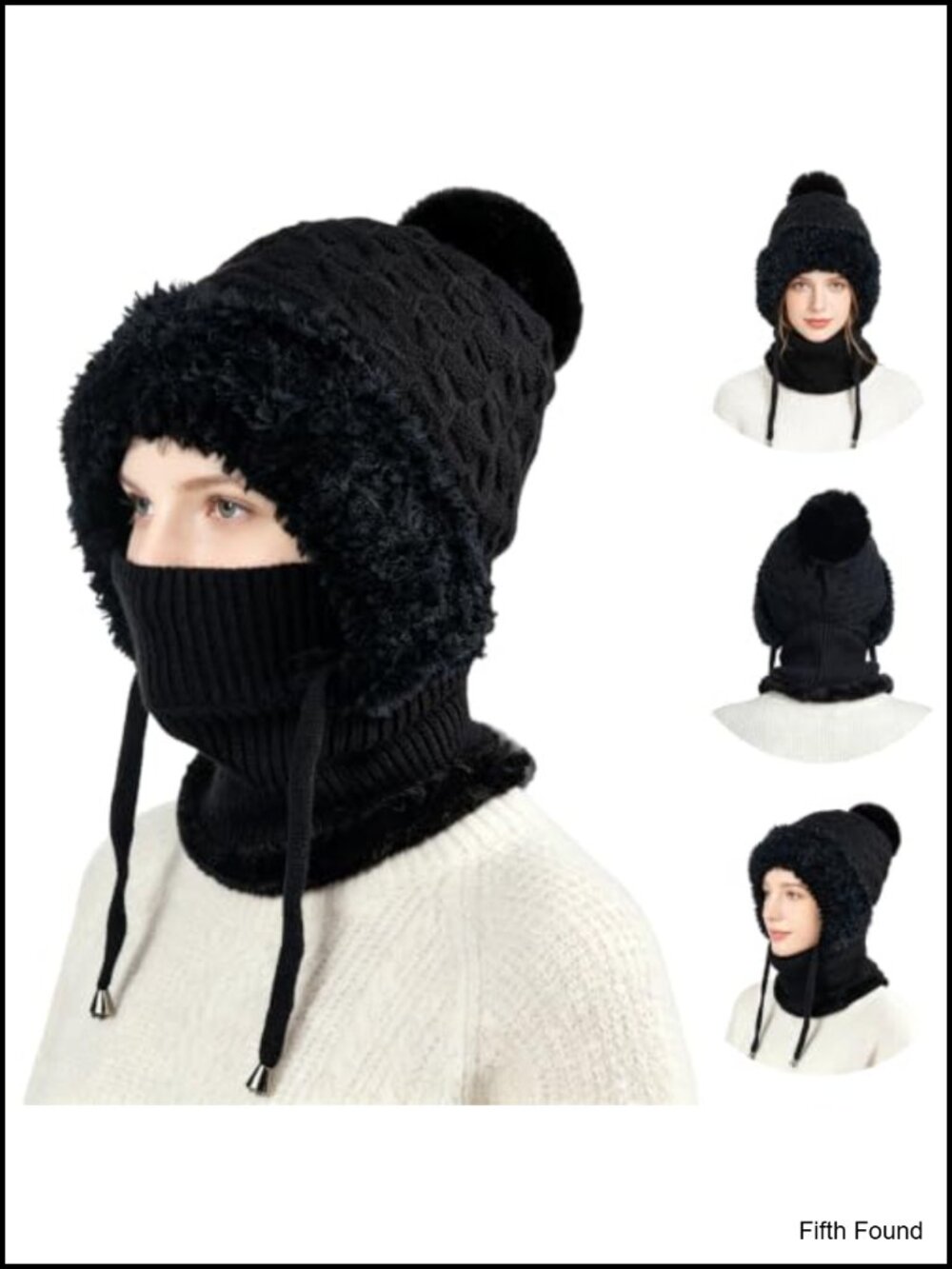 3-in-1 Knit Beanie Hat with Scarf & Mask Balaclava Women Winter